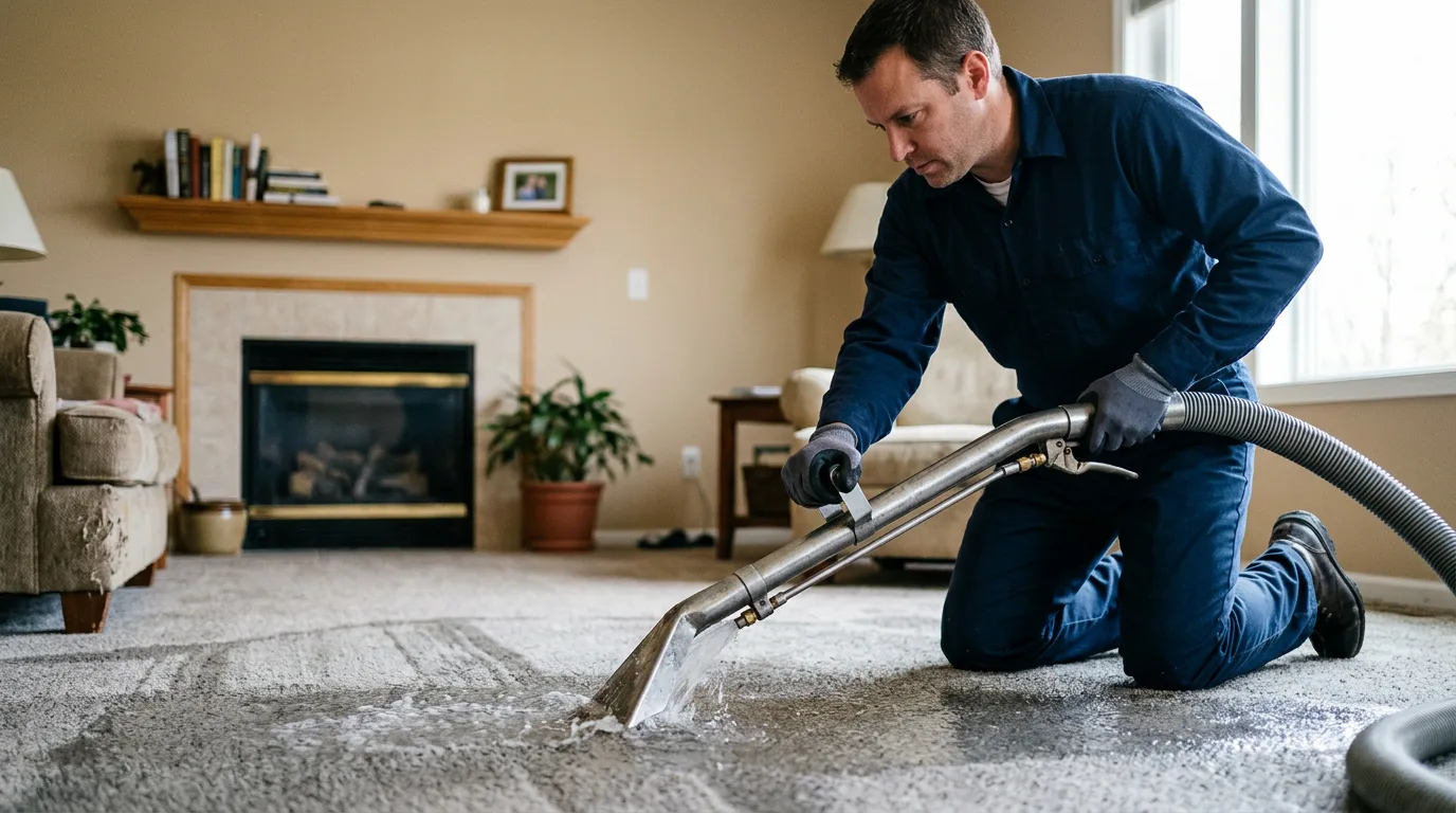Water damage restoration technician working near Avon, IL
